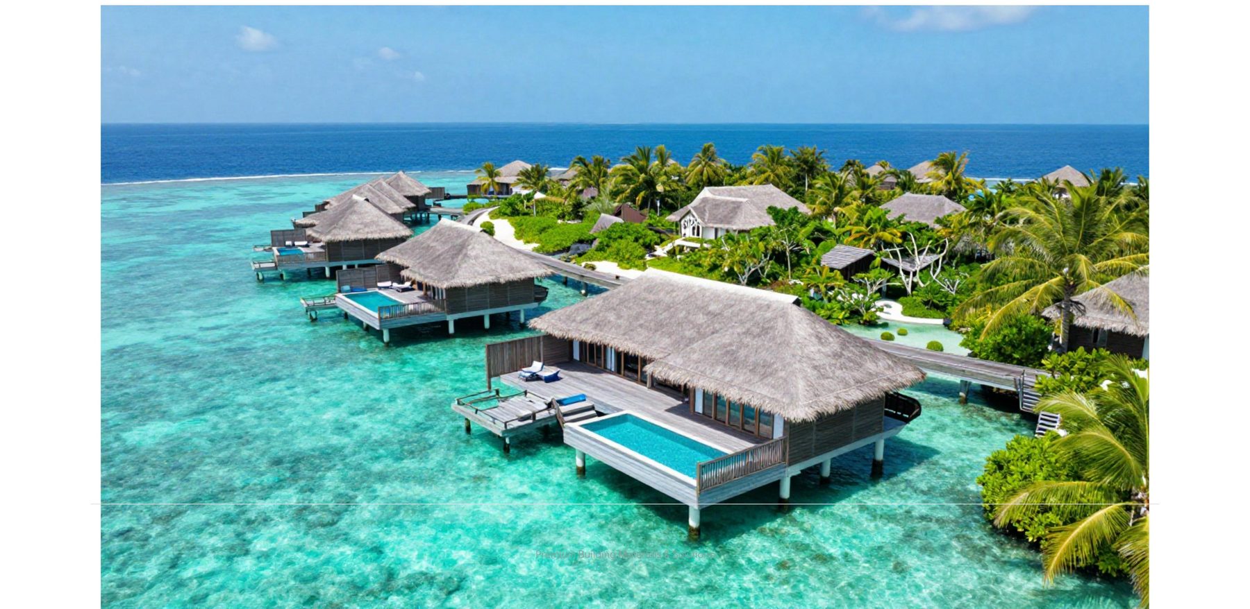 Aerial view of luxury overwater villas in the Maldives