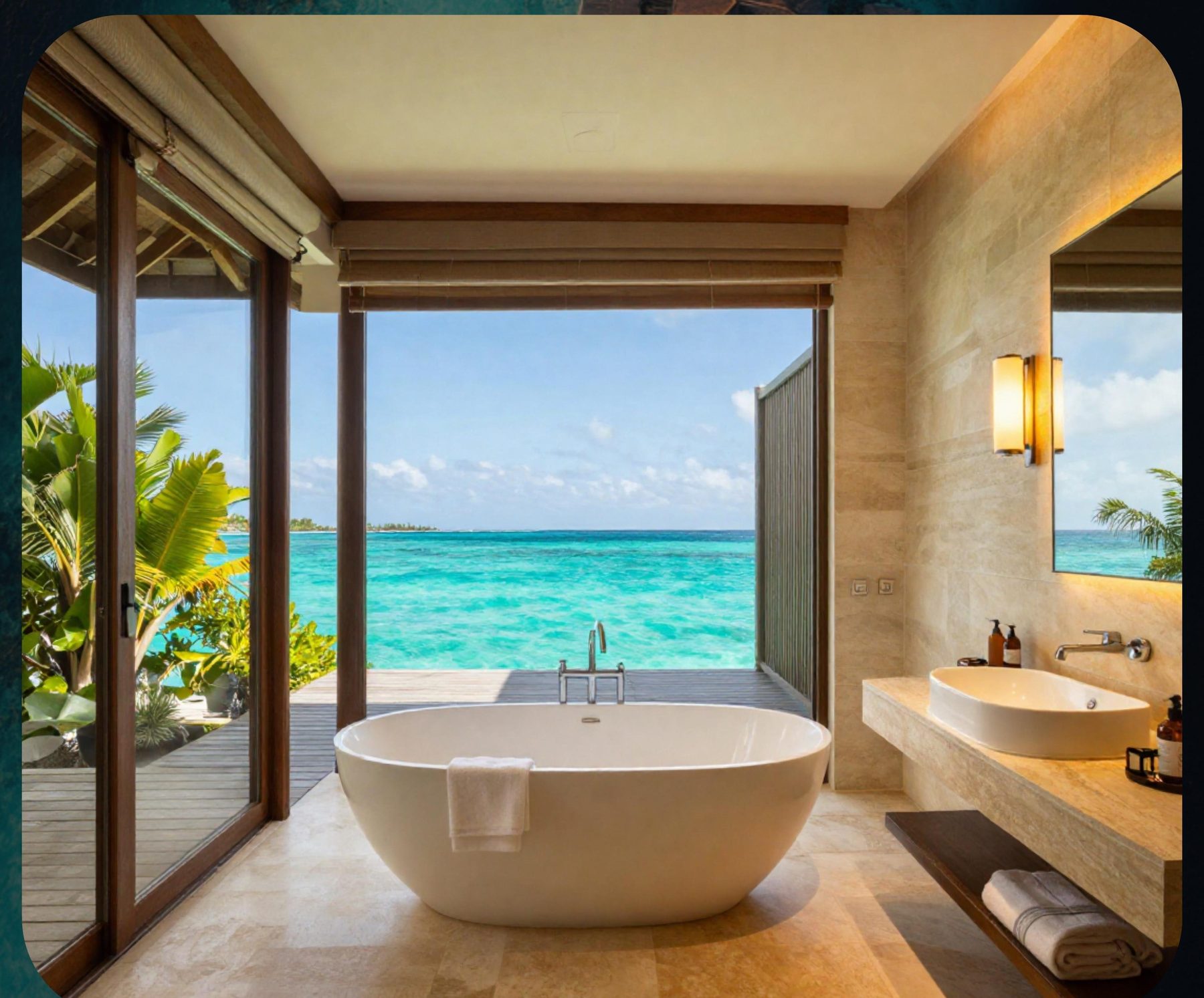 Luxury resort villa bathroom with ocean view
